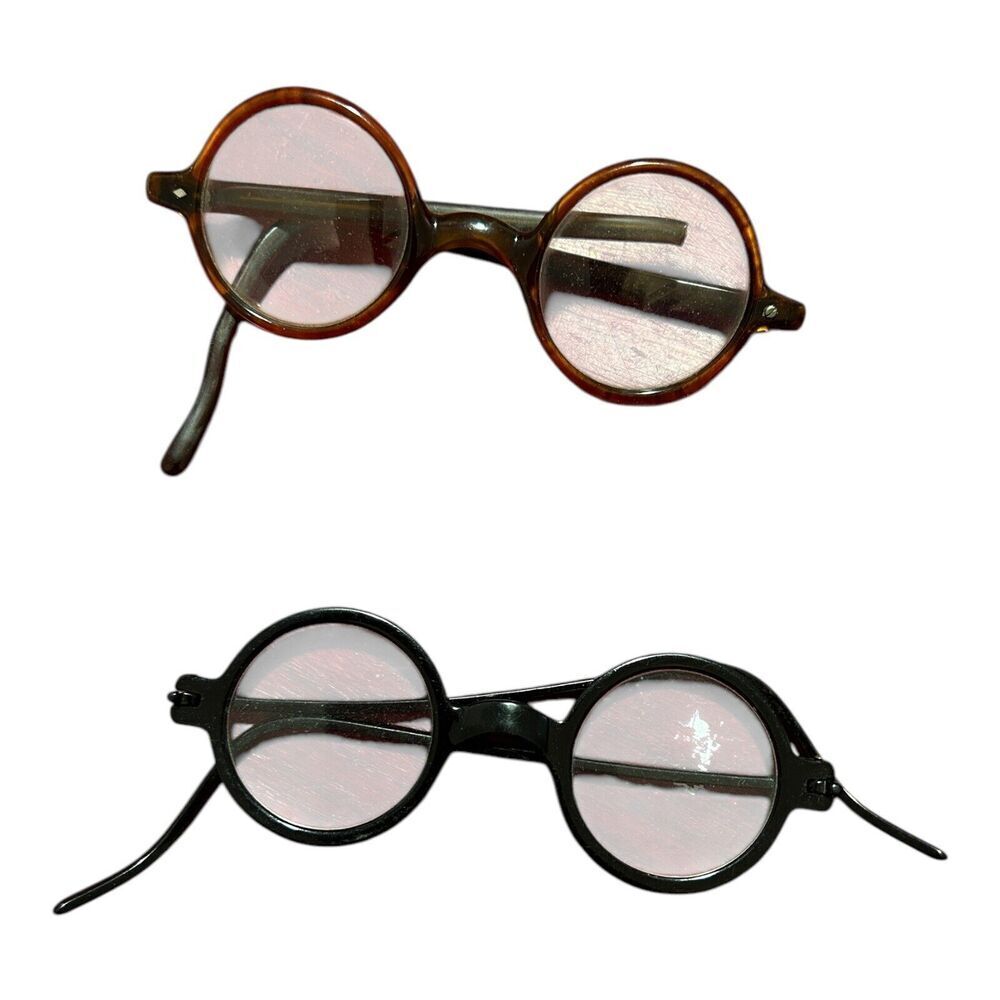 2 Pair Vintage Round Eye Glasses Black And Brown Harry Potter Resemblance